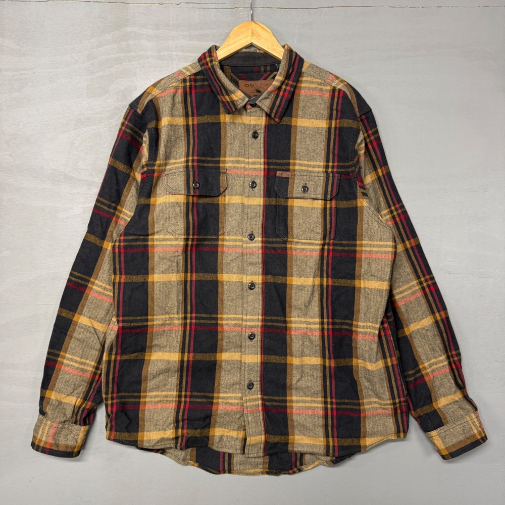 Orvis Men's Plaid Flannel Shirt Jacket  Shacket Long Sleeve Button Up‎ XL Tan - Picture 2 of 6
